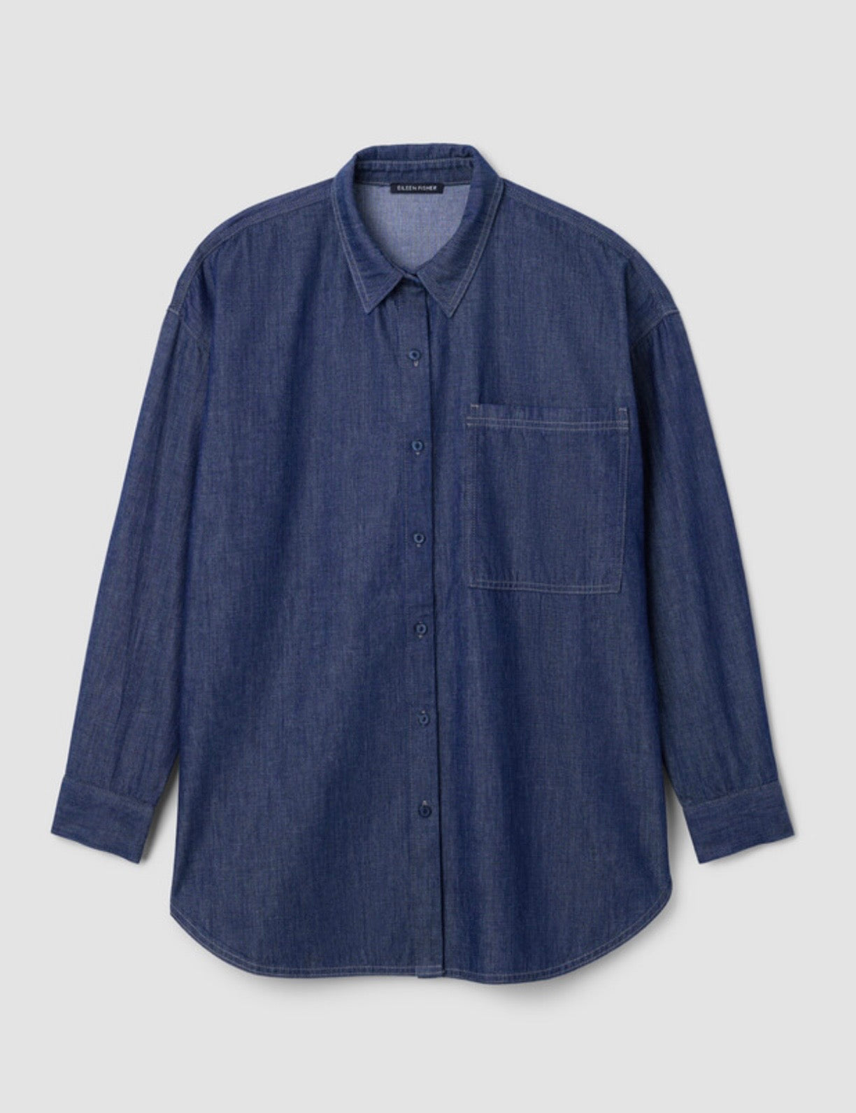 Lightweight Organic Cotton Denim Classic Collar Long Shirt Dark Indigo