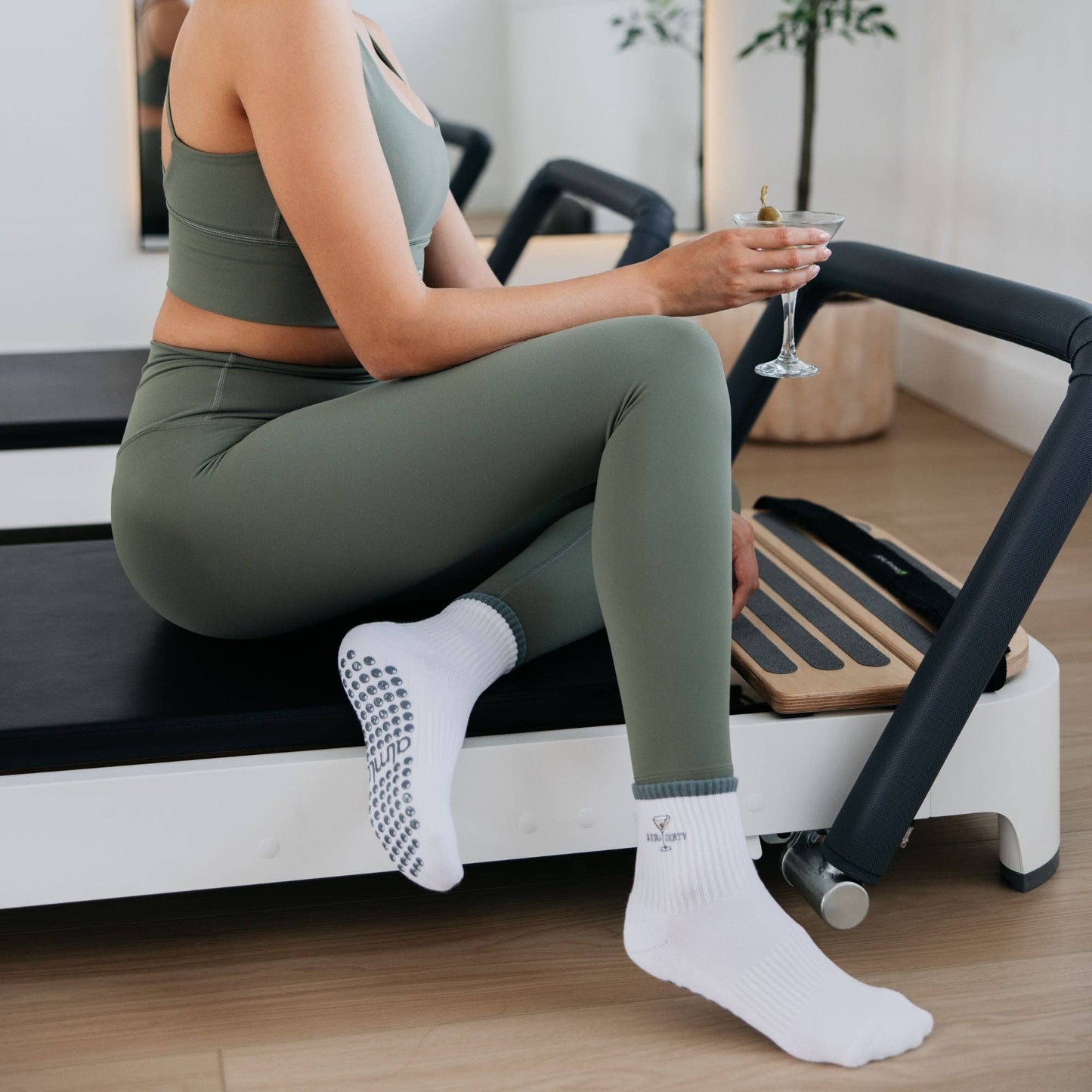 Extra Dirty Martini on White Pilates Sock and Olive Grips: One size