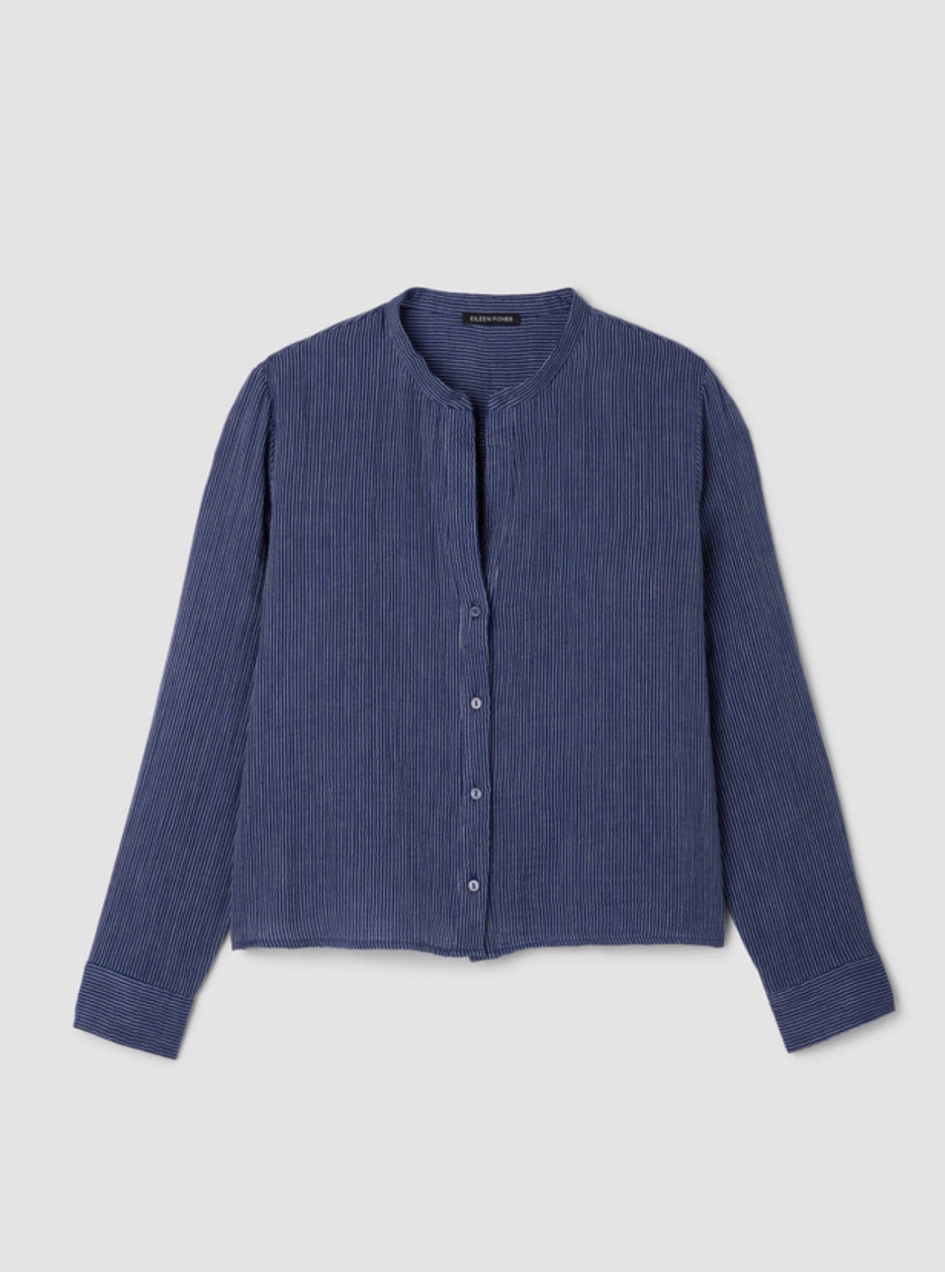 Striped Organic Cotton Gauze Band Collar Shirt