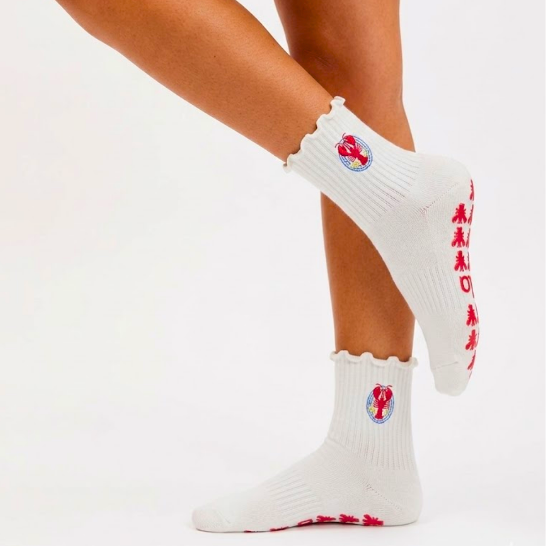 Lobster Embroidered Summer Pilates Grip Socks