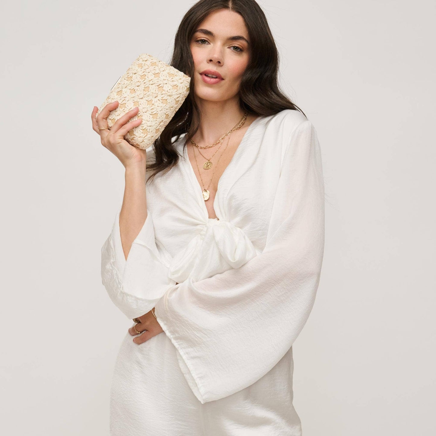 Samantha Evening Bag: Green Natural