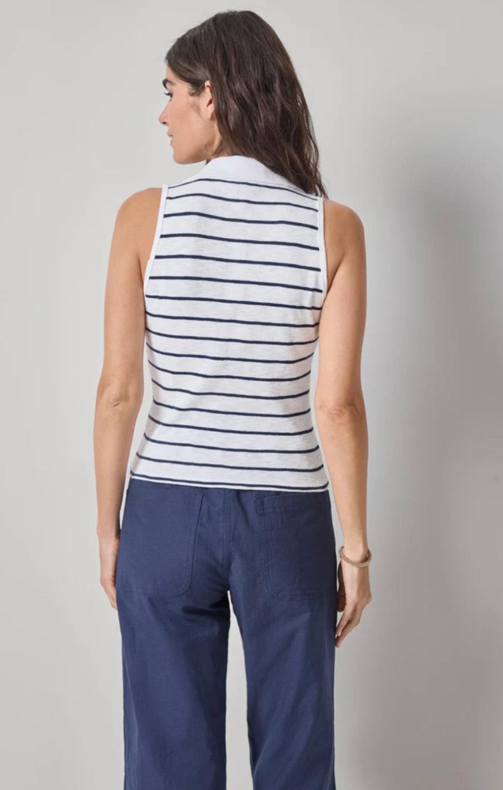 Striped Sleeveless Collared Top