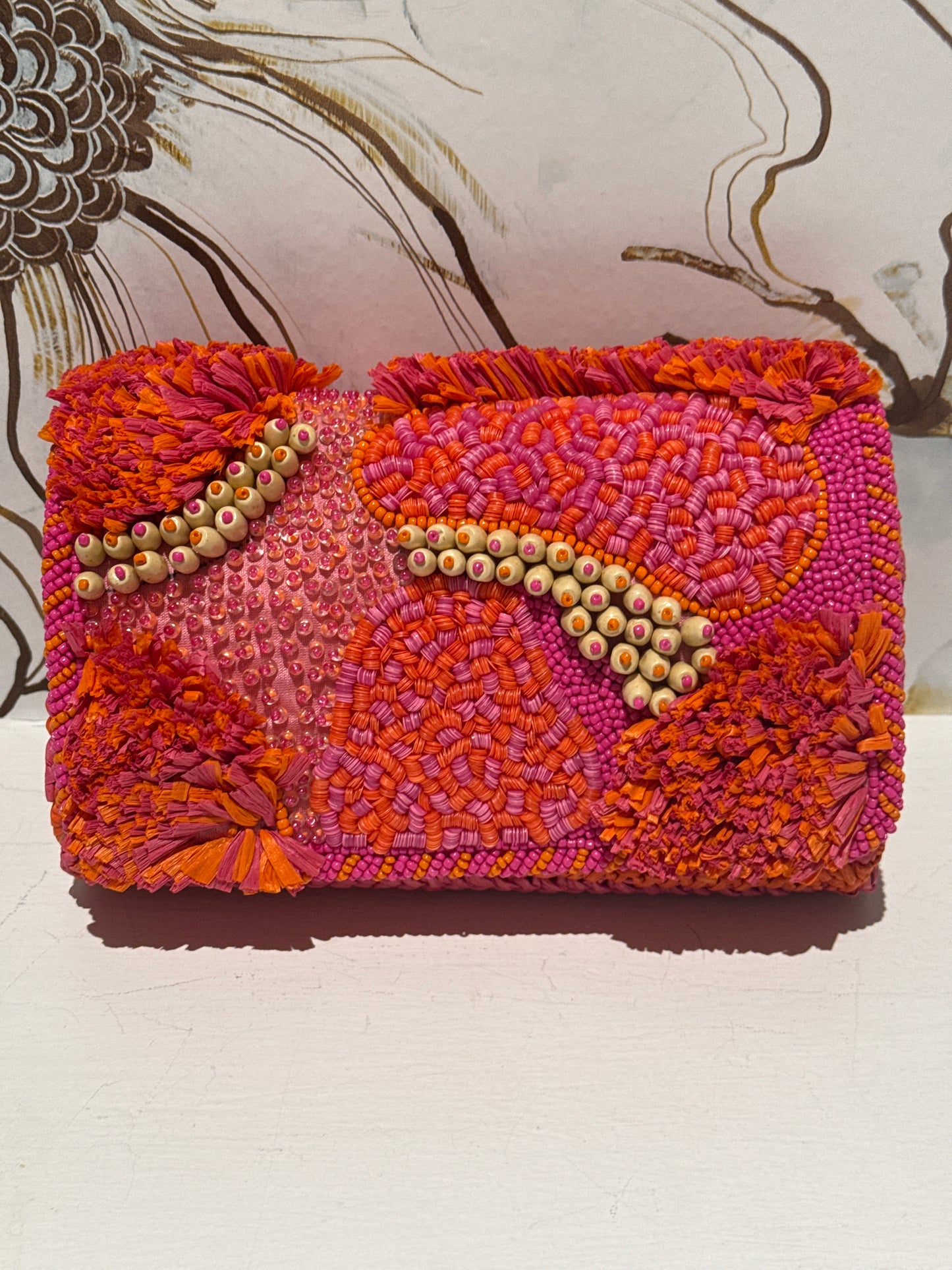 Fuchsia Raffia Clutch