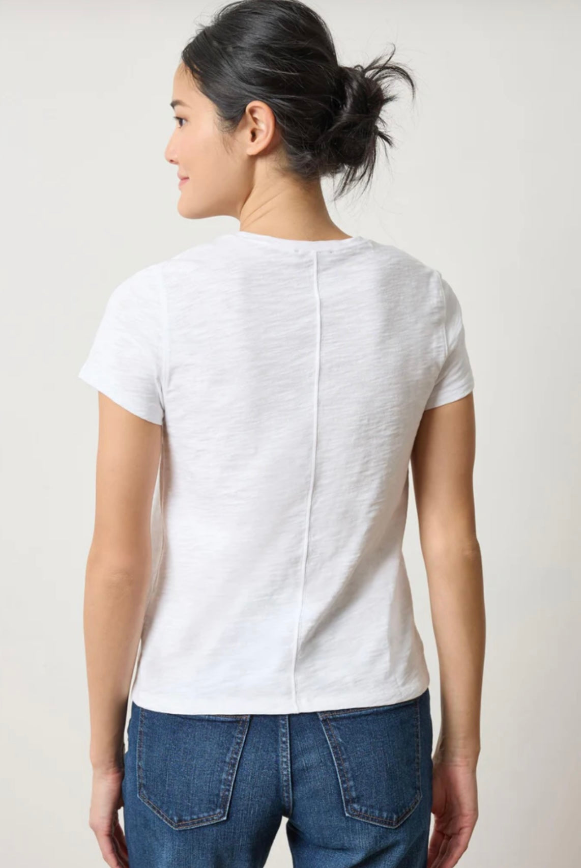 White Short Sleeve Back Seam Crewneck