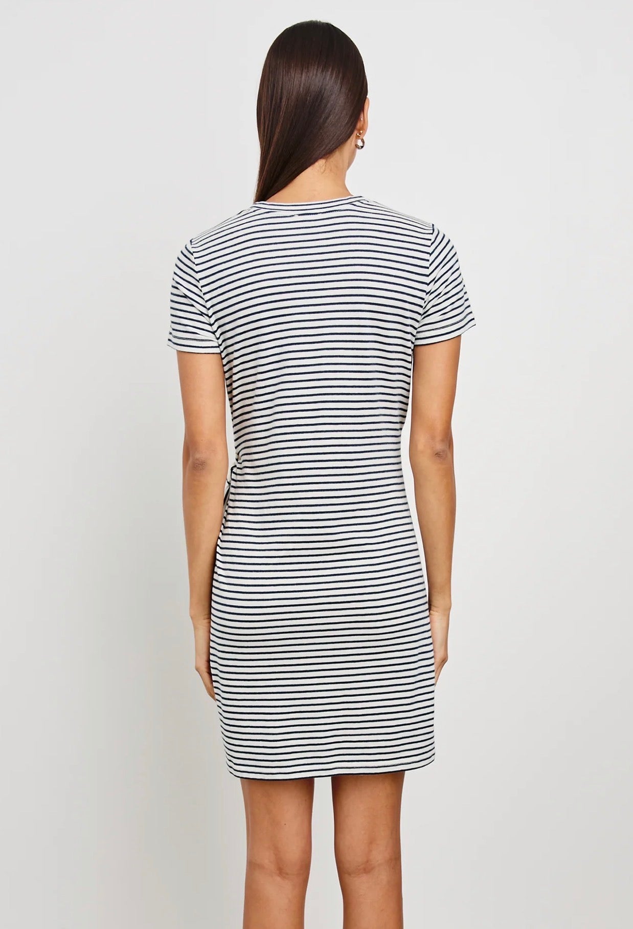 Edie Dress Ivory Navy Micro Stripe