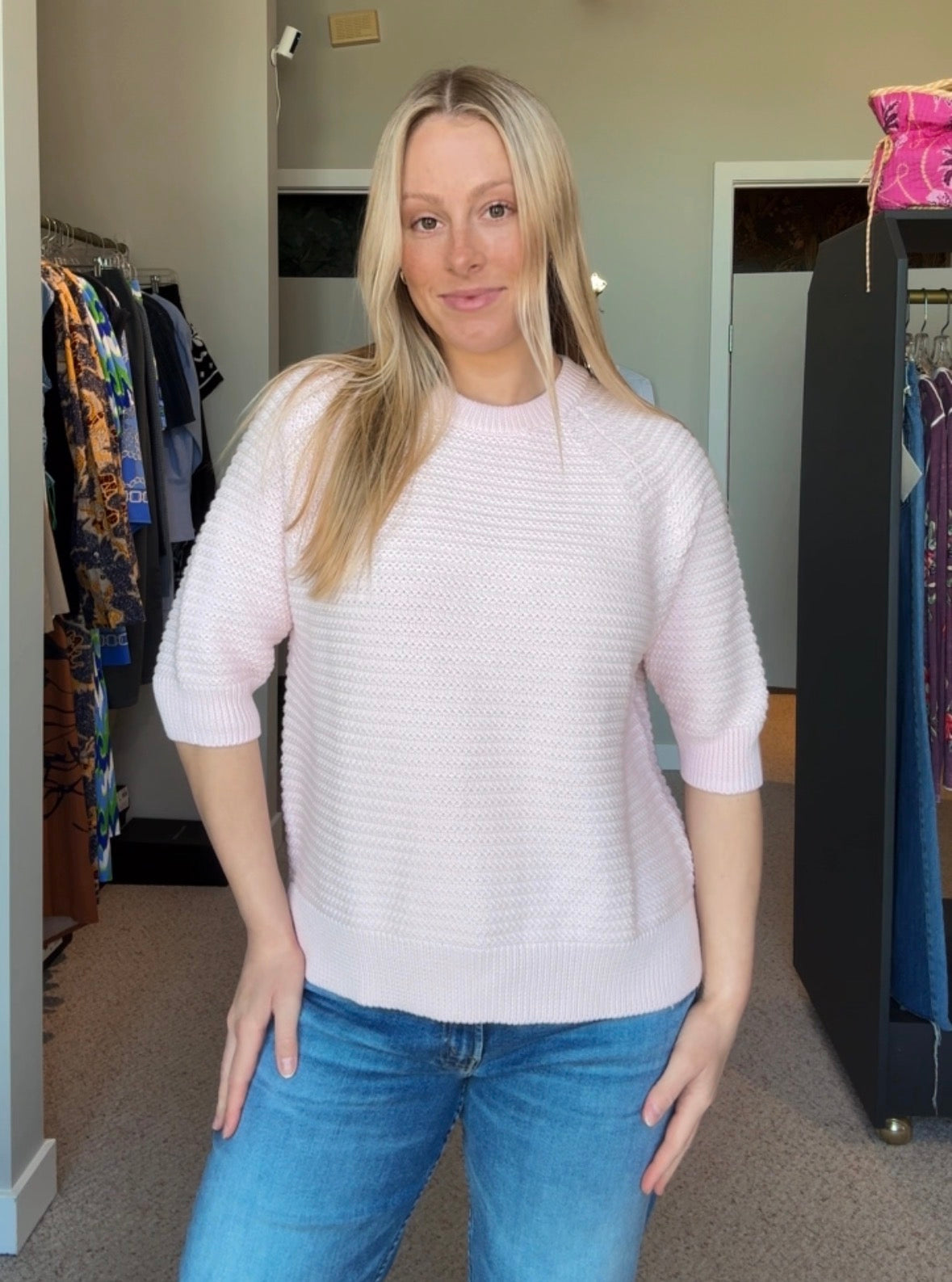 Textured Stitch Raglan Crew W/ Slits
