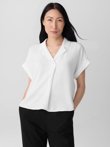 Notch Collar top w/Cuffed Cap Sleeve