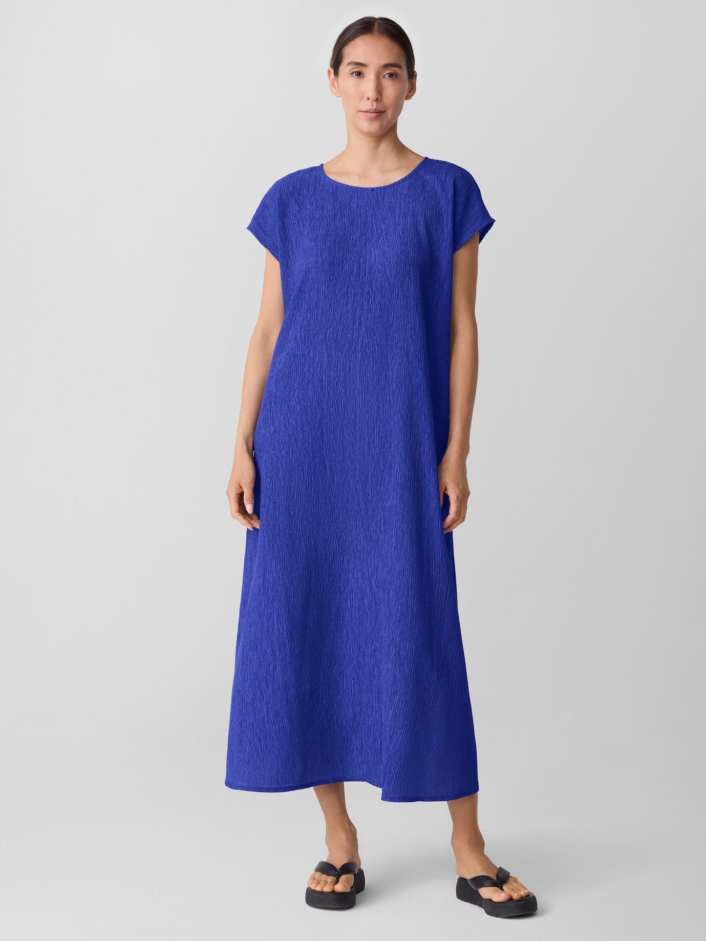 Plissé Round Neck Dress