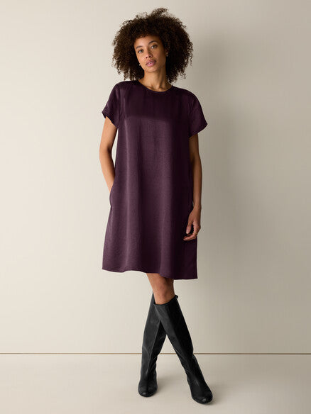 Textured Satin Round Neck Dress
