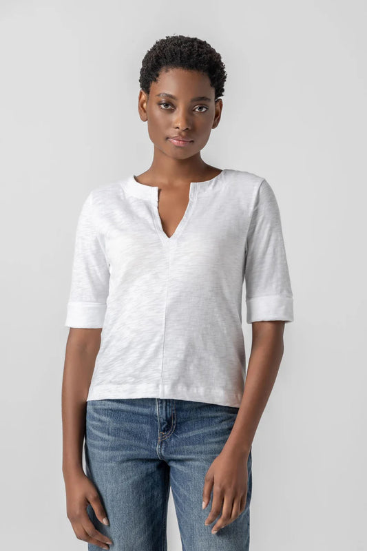 Cuffed Split Neck Tee