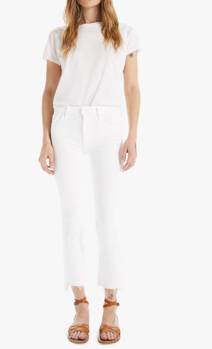 White Crop Step Fray Jean