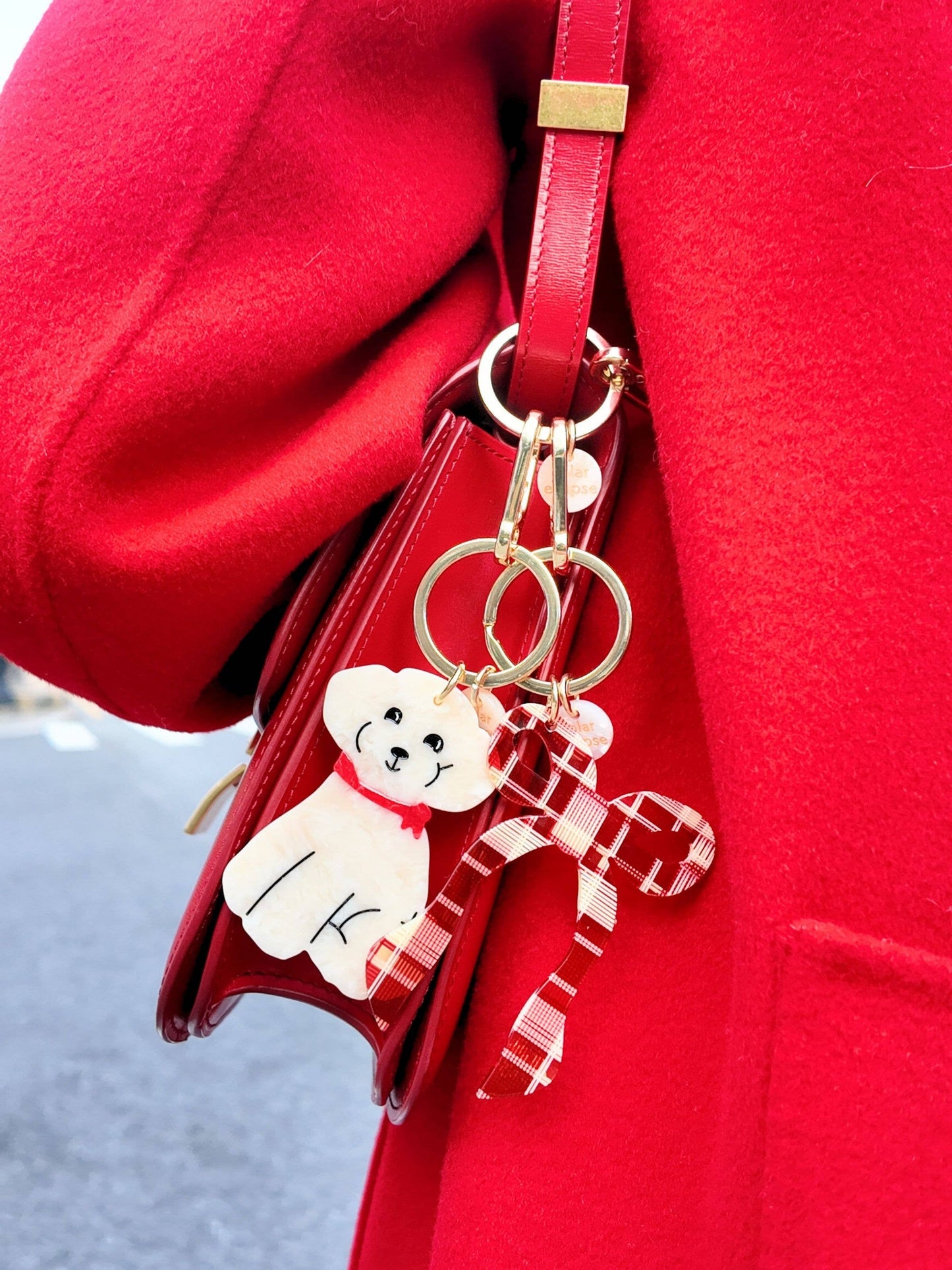Hand-painted Doodle Puppy Bag Charm + Keychain: White