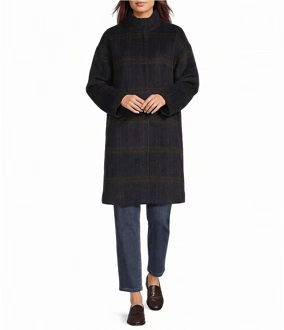 Alpaca Windowpane High Collar Coat