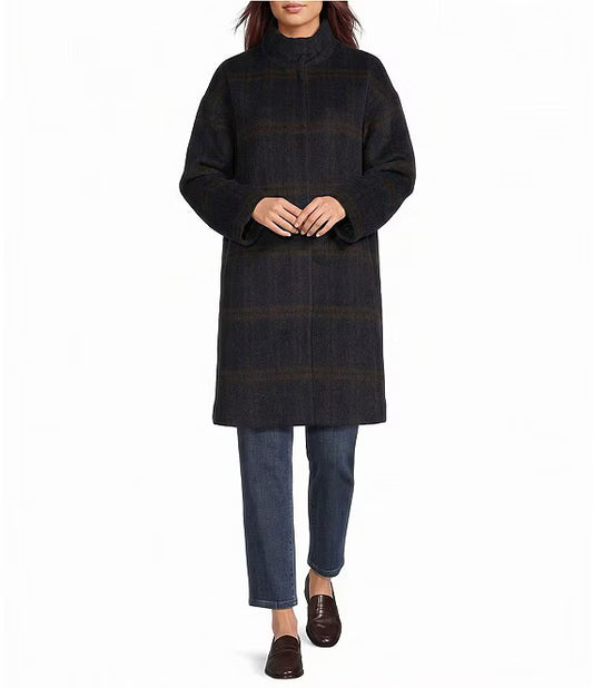 Alpaca Windowpane High Collar Coat