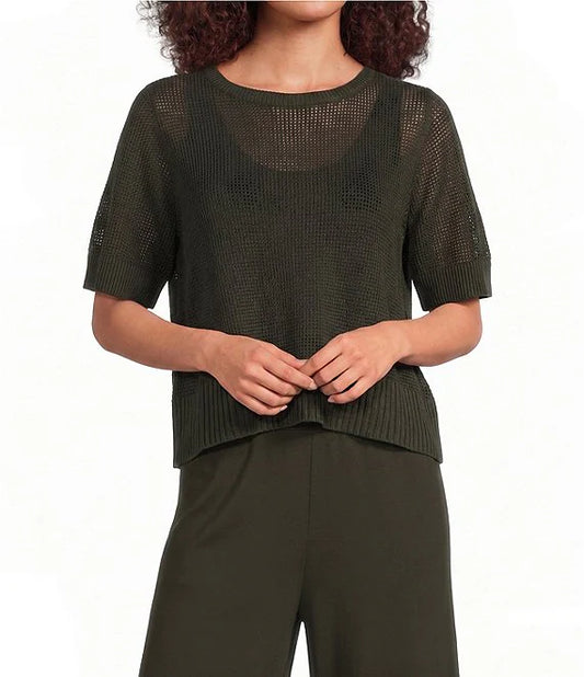Organic Linen Cotton-Blend Short Sleeve Sweater