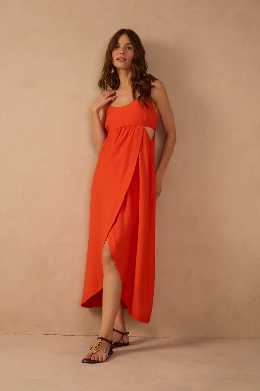 Side Cut-Out Wrap Midi Dress