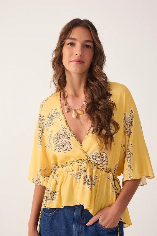 Laguna V Neck Drawstring Blouse