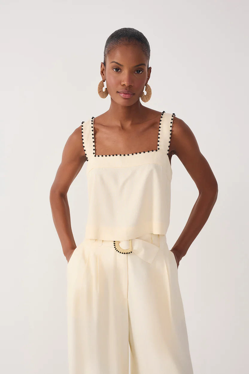 Sleeveless Beading Linen Blouse