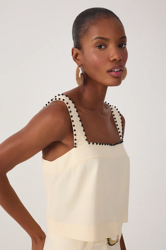 Sleeveless Beading Linen Blouse