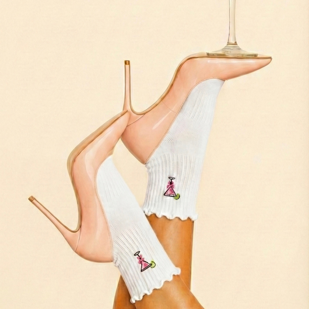 Cosmopolitan Embroidered Pilates Socks Pink Bow Grips