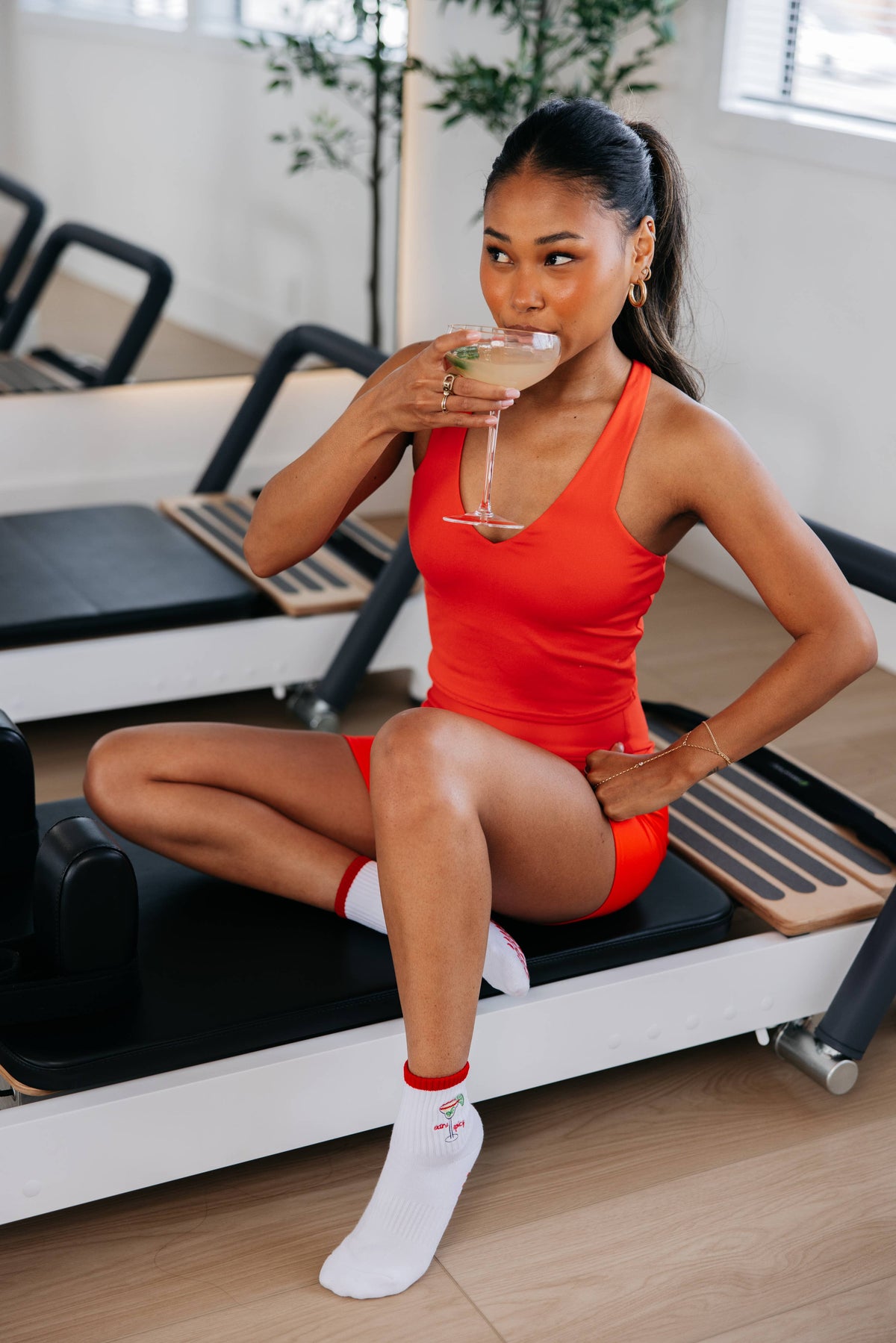 Spicy Margarita Pilates Sock Red Details Lime Shaped Grips
