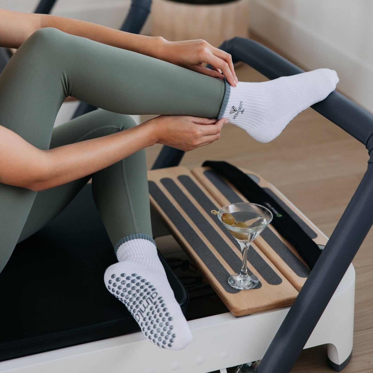 Extra Dirty Martini on White Pilates Sock and Olive Grips: One size