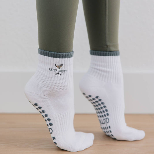 Extra Dirty Martini on White Pilates Sock and Olive Grips: One size