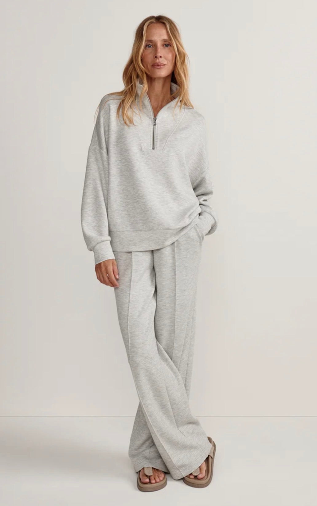 The Wide Leg Pant 28" Light Grey Marl