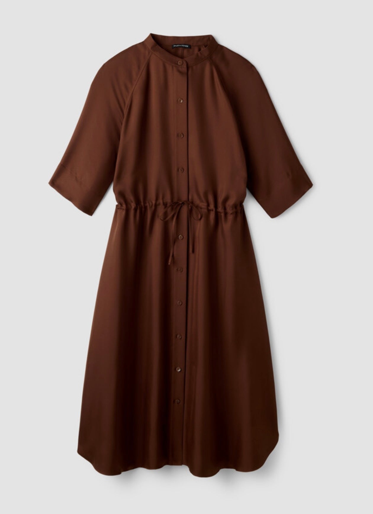Silk Twill Band Collar Shirtdress Truffle