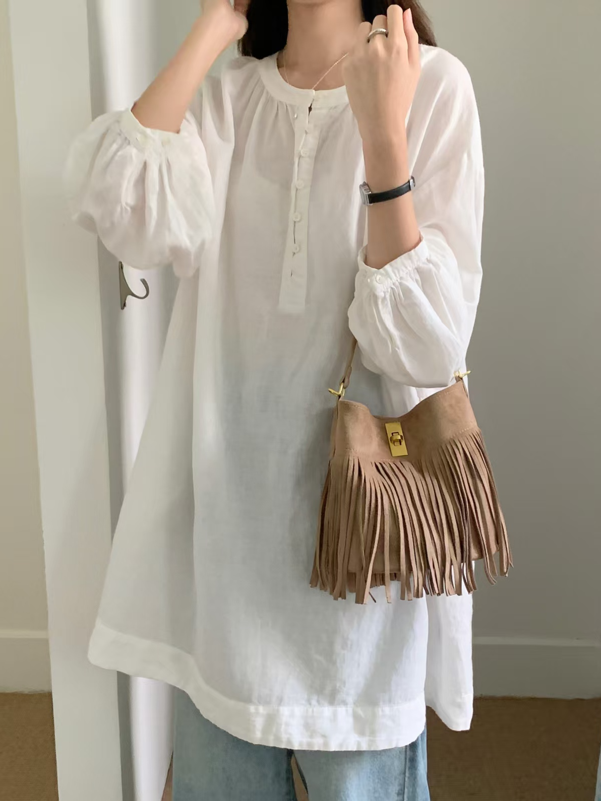 P25085 Suede-Like Microfiber Leather Crossbody Bucket Bag: 05 Red