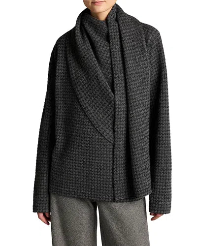 Draped Scarf Houndstooth Sweater
