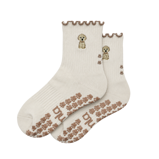 Golden Retriever Ruffle Pilates Socks Brown Paw Shaped Grips