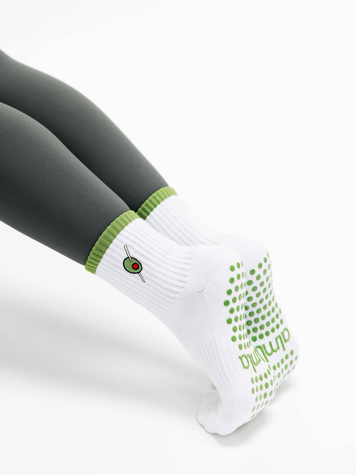 Olive Embroidered Green Striped Pilates Grip Socks Martini