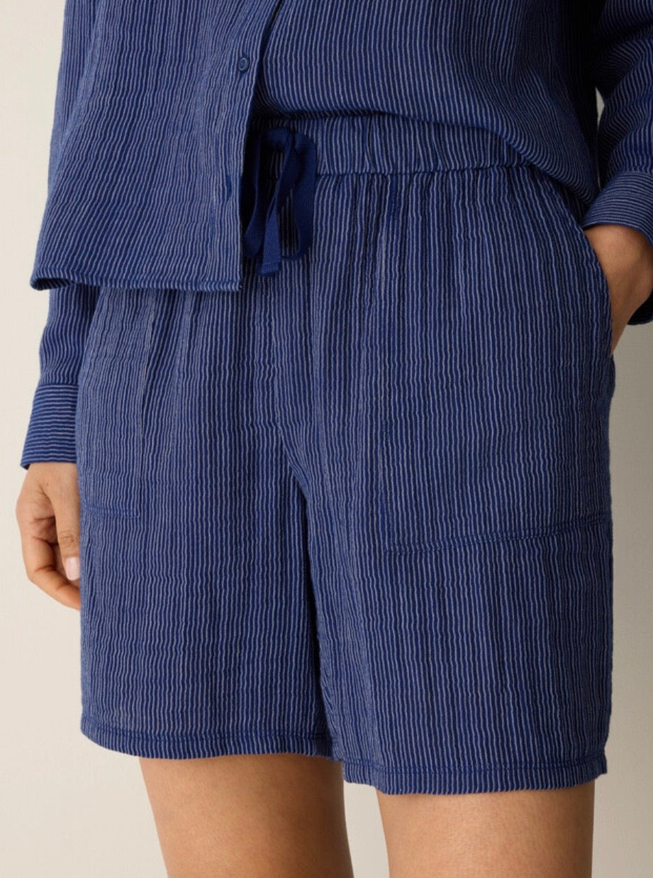 Striped Organic Cotton Gauze Walking Shorts