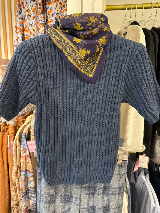 Pointelle S/S Mock Neck Sweater