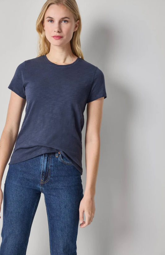 Navy Short Sleeve Back Seam Crewneck