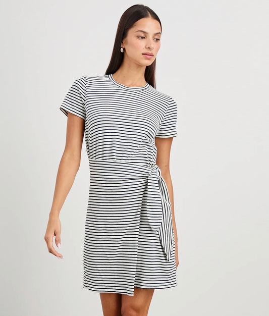 Edie Dress Ivory Navy Micro Stripe