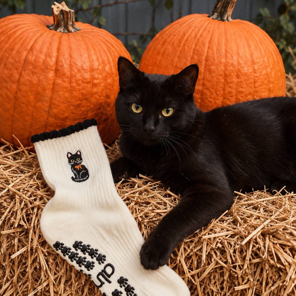 Black Cat Embroidered Non-Slip Pilates Grip Socks