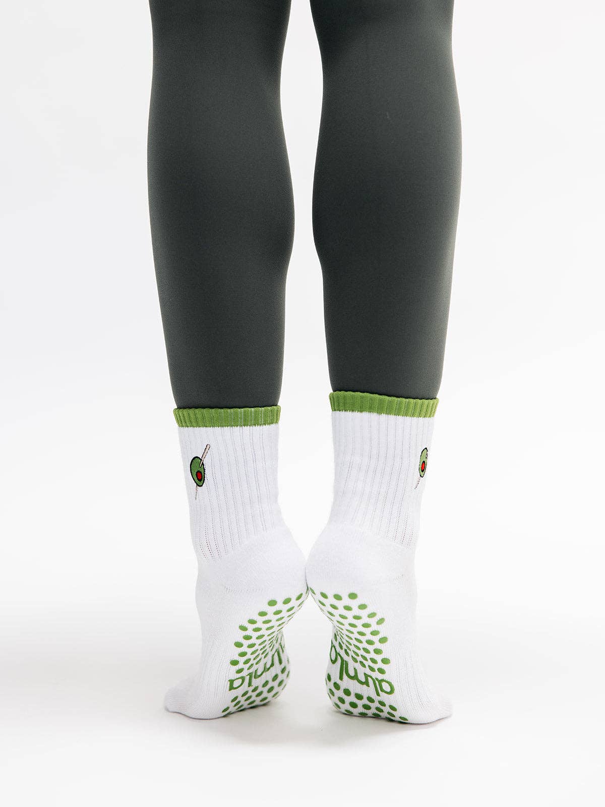 Olive Embroidered Green Striped Pilates Grip Socks Martini