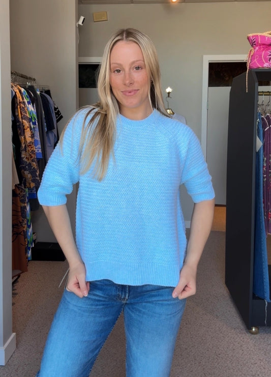Textured Stitch Raglan Crew W/ Slits