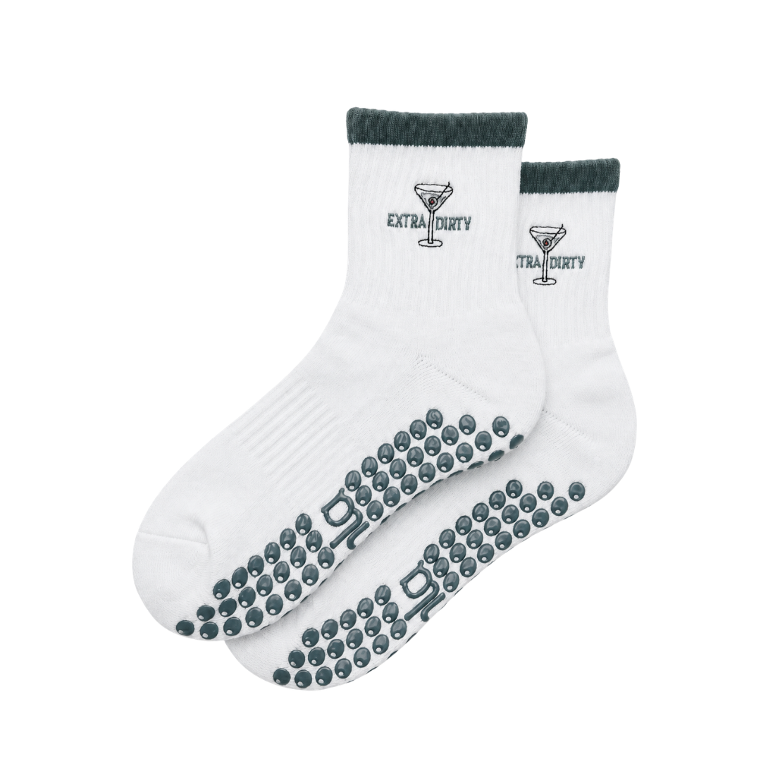 Extra Dirty Martini on White Pilates Sock and Olive Grips: One size