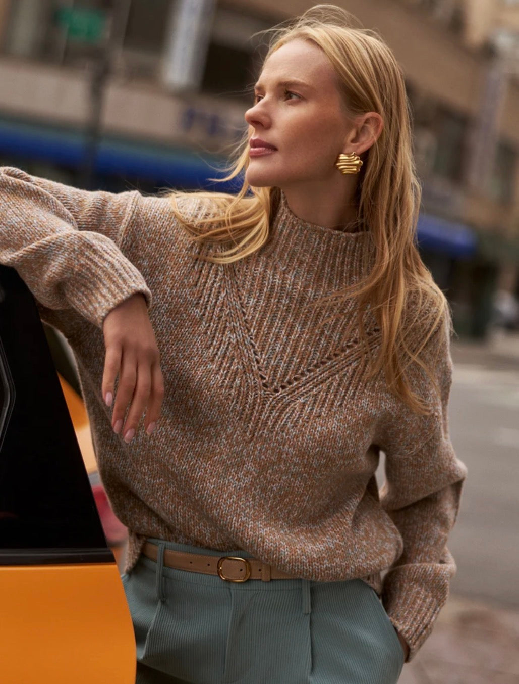 Rosalind High-Neck Sweater Mid Tan Fleck