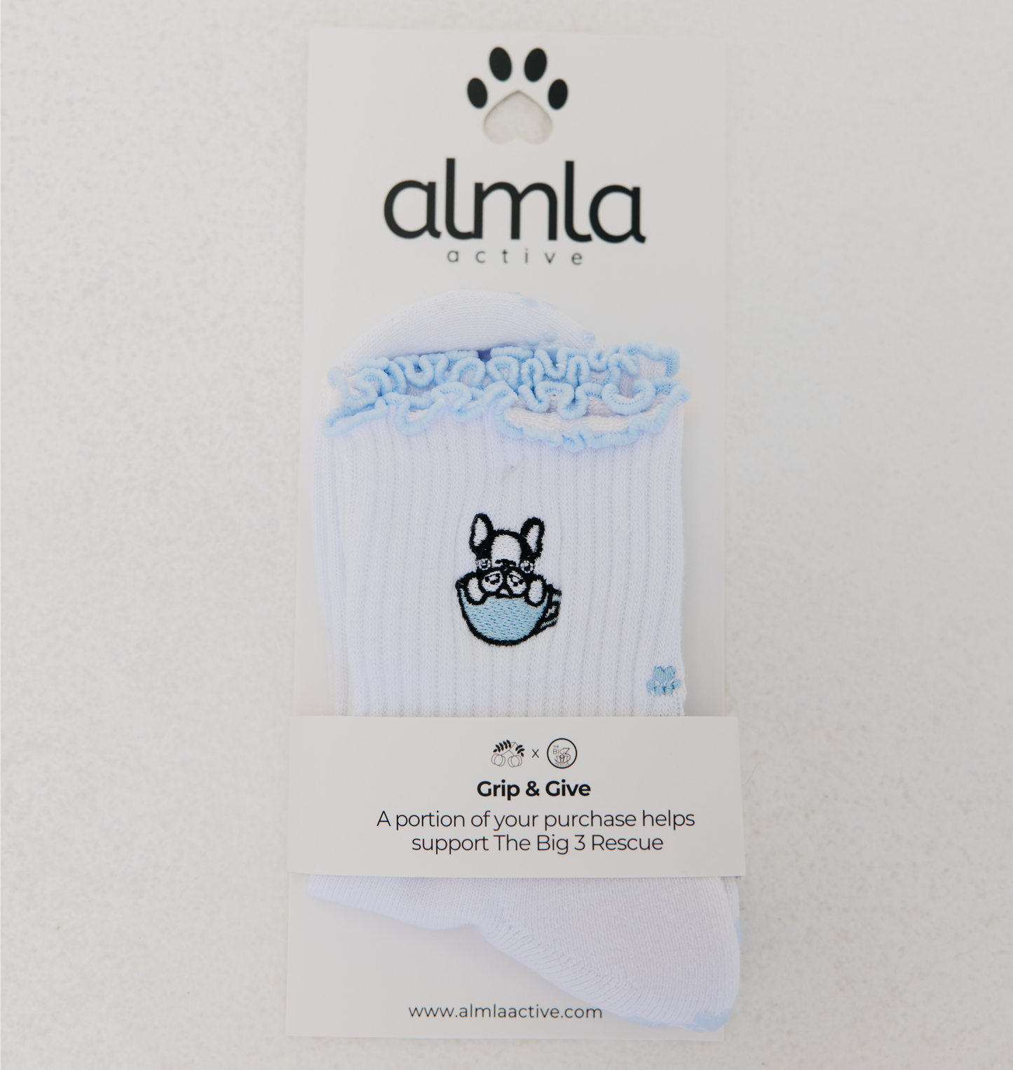 French Bulldog Embroidered Pilates Socks Frenchie Paw Grips