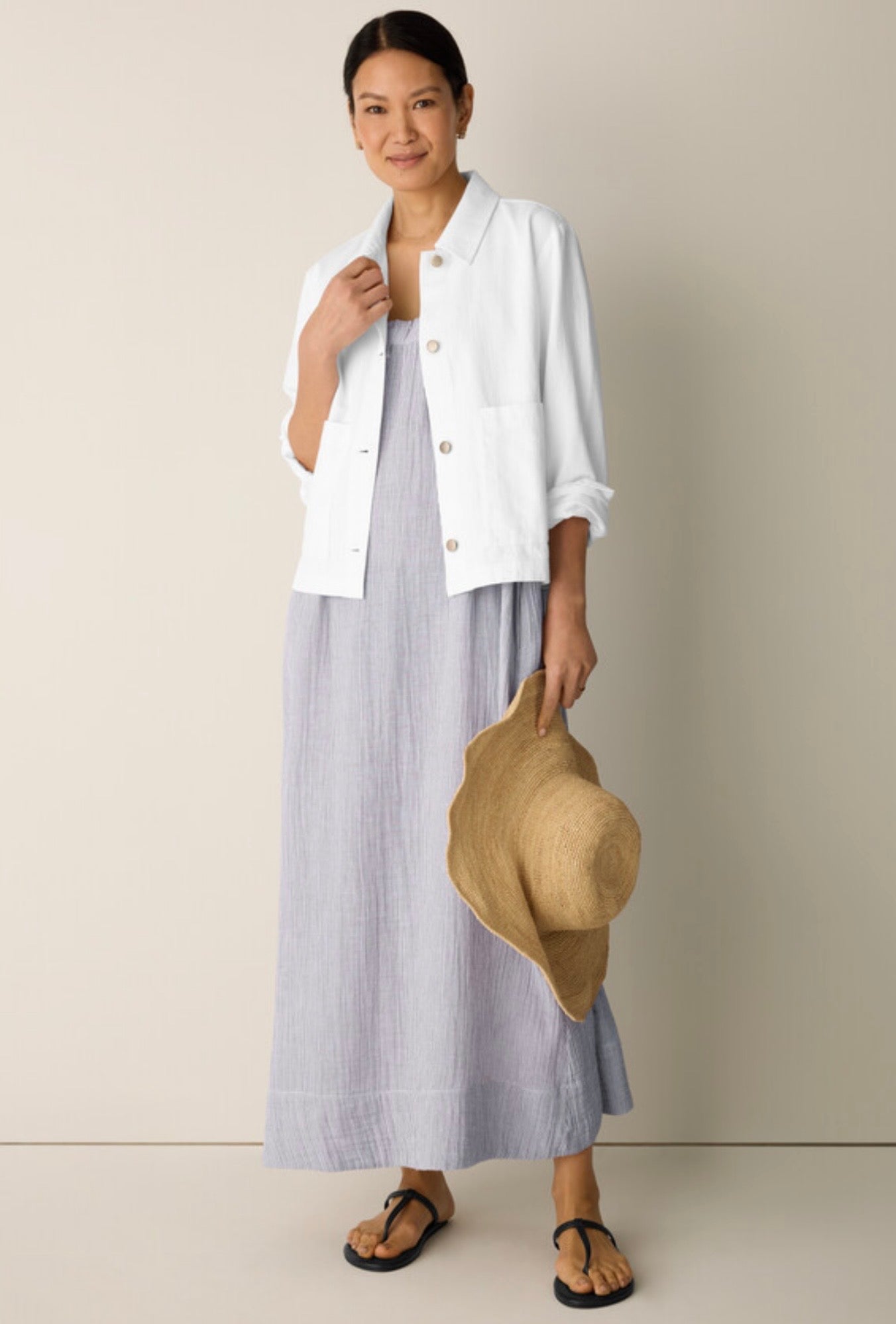 Slubby Organic Cotton Linen Classic Collar Jacket