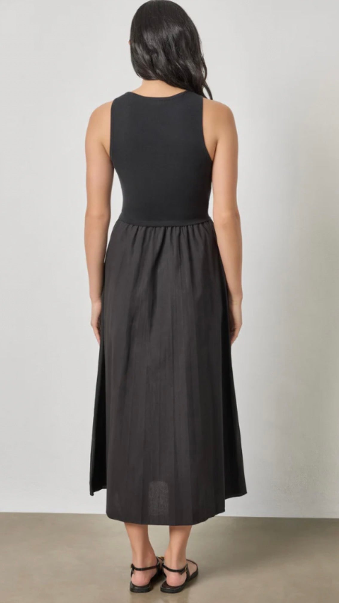 Mixed Media Scoop Neck Black Dress