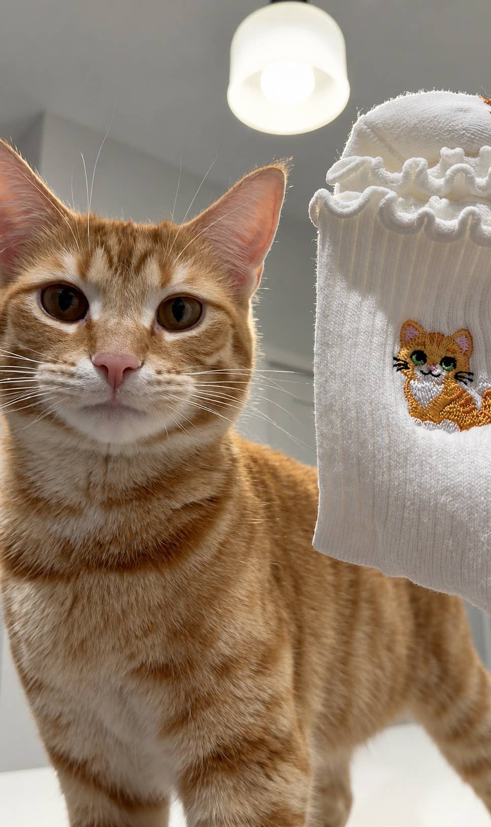 The Orange Cat Embroidered Pilates Grip Sock