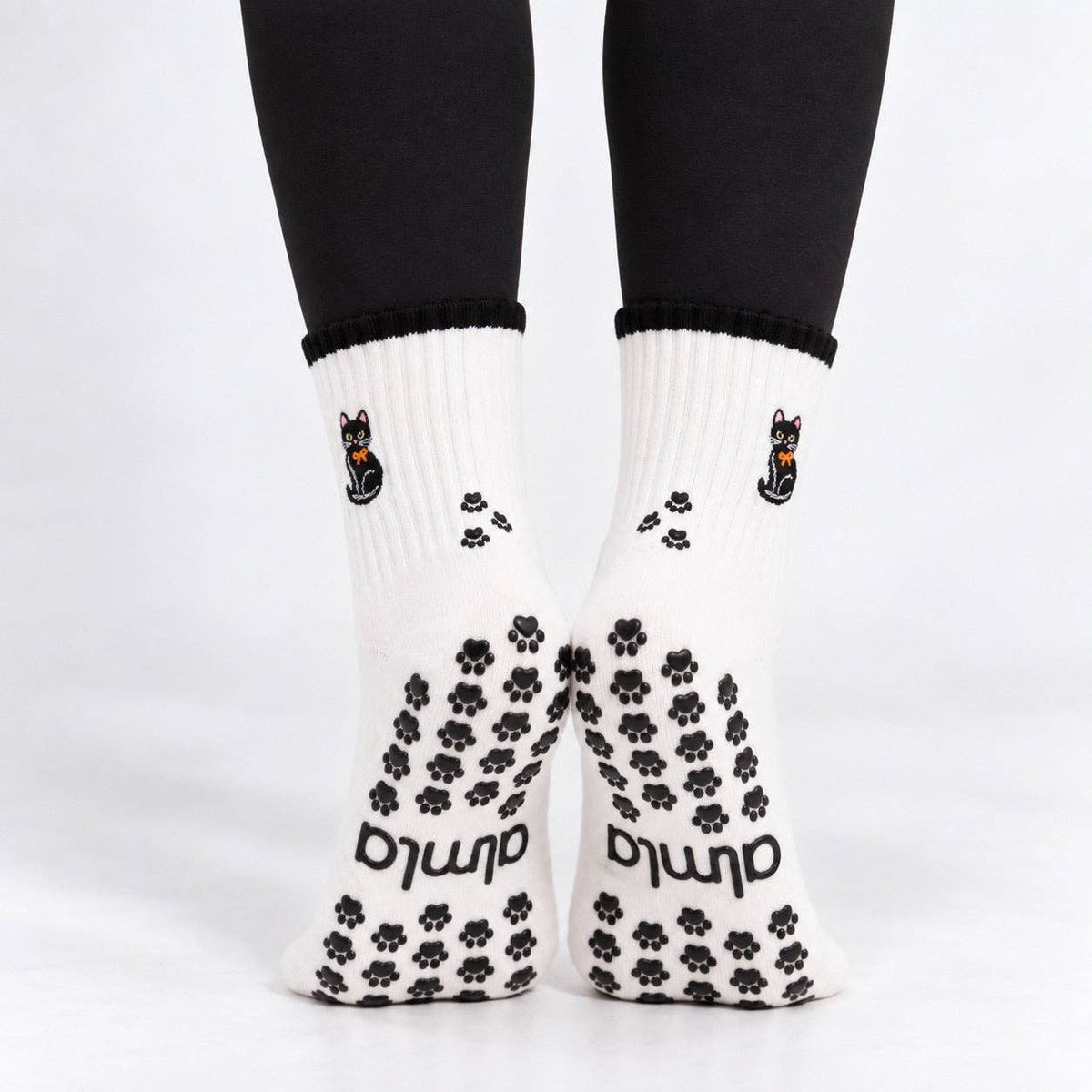 Black Cat Embroidered Non-Slip Pilates Grip Socks