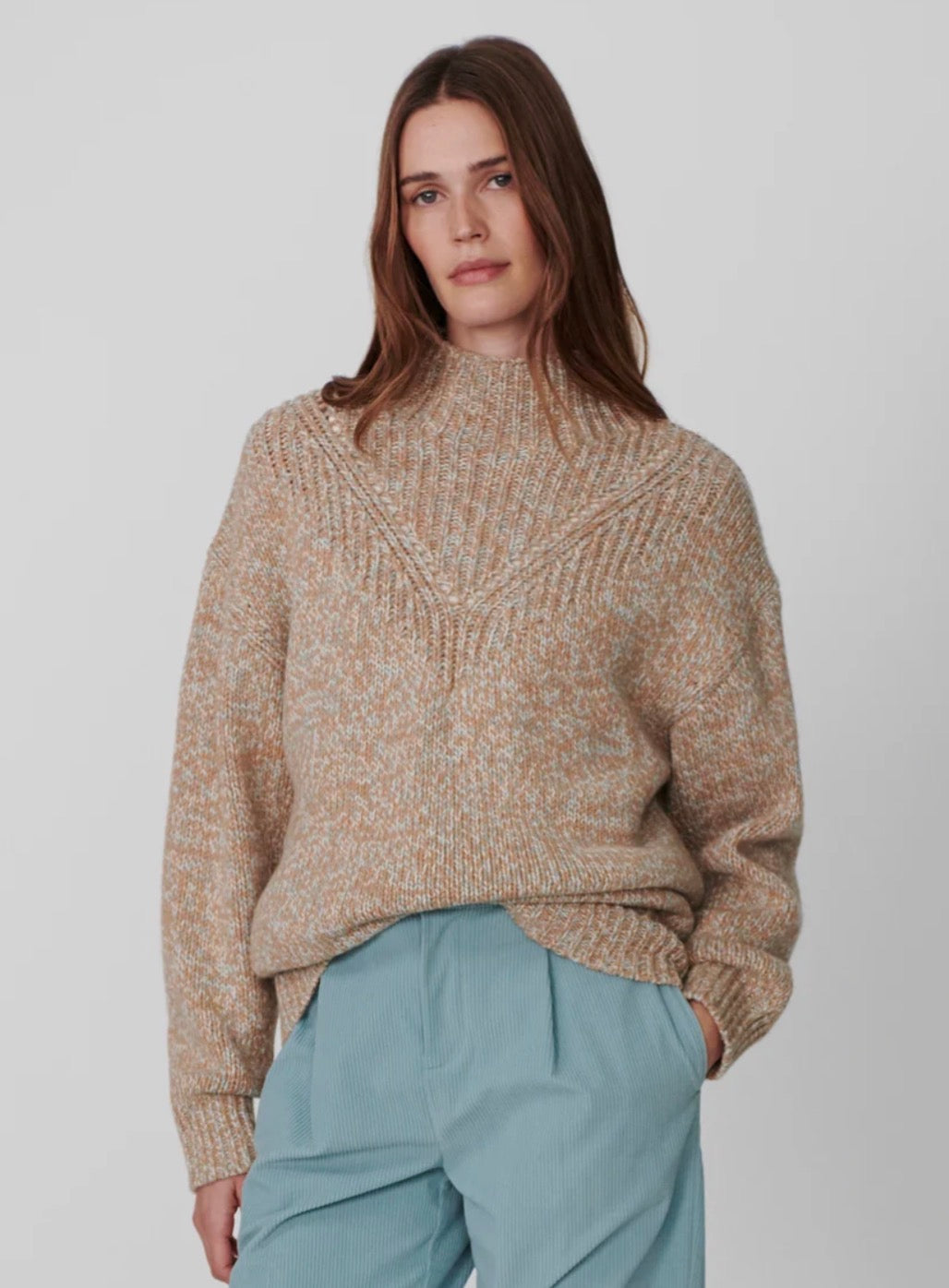 Rosalind High-Neck Sweater Mid Tan Fleck