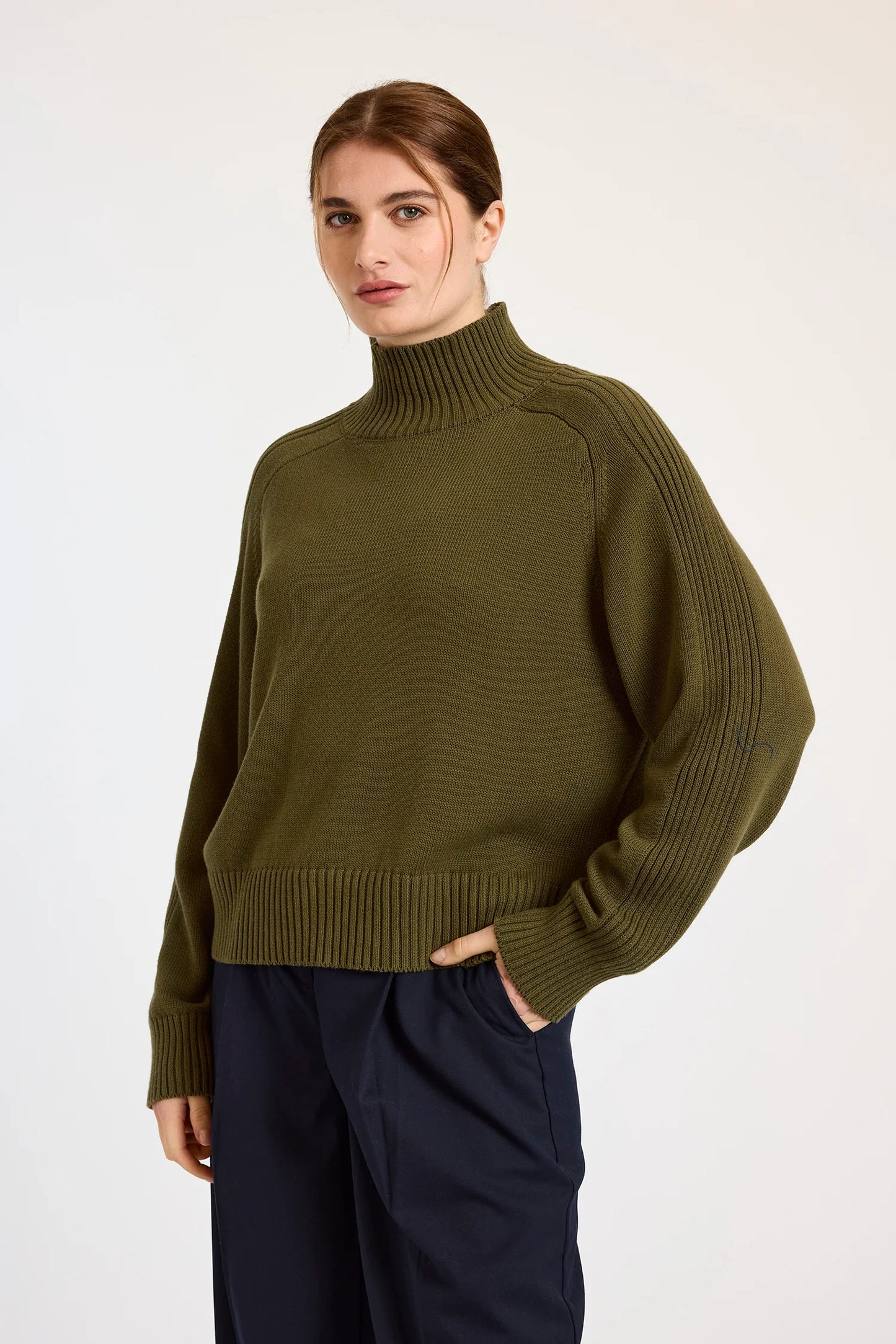 Rib Detail High Neck Sweater