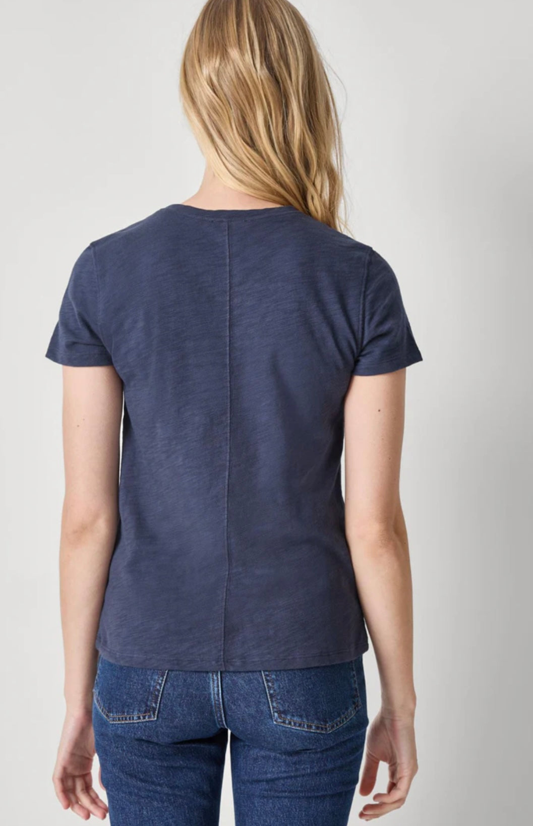 Navy Short Sleeve Back Seam Crewneck